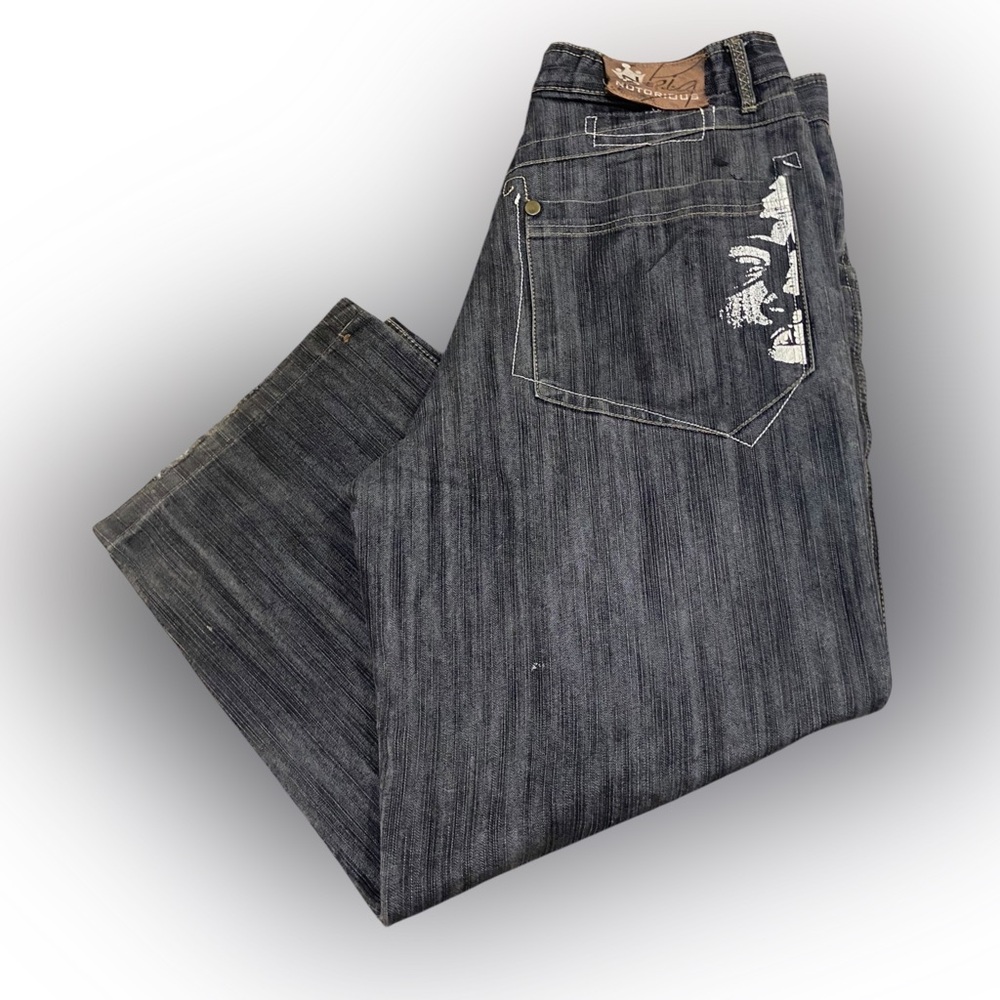 Vintage Notorious BIG Jeans Mens 34x30 Black Denim Baggy Fit Hip Hop Rap NYC Y2K